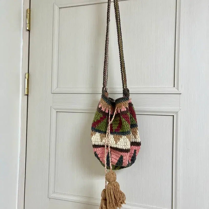 [BUNJANG] Handmade Wool 100% Crochet Crossbody Bag / 울100 핸드메이드 모칠라백 크로스백 복조리 가방