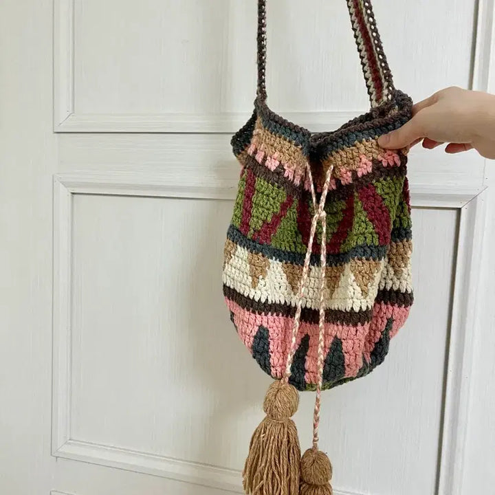 [BUNJANG] Handmade Wool 100% Crochet Crossbody Bag / 울100 핸드메이드 모칠라백 크로스백 복조리 가방