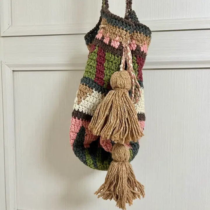 [BUNJANG] Handmade Wool 100% Crochet Crossbody Bag / 울100 핸드메이드 모칠라백 크로스백 복조리 가방