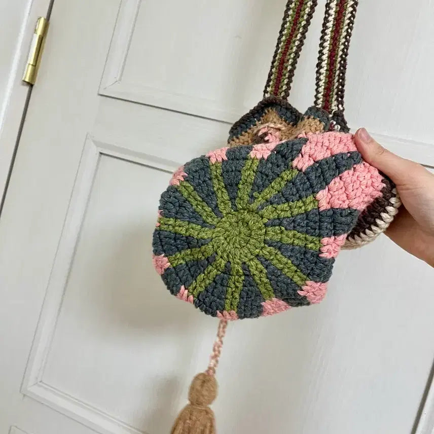 [BUNJANG] Handmade Wool 100% Crochet Crossbody Bag / 울100 핸드메이드 모칠라백 크로스백 복조리 가방