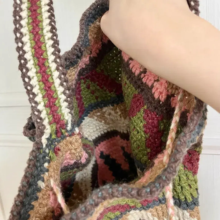 [BUNJANG] Handmade Wool 100% Crochet Crossbody Bag / 울100 핸드메이드 모칠라백 크로스백 복조리 가방
