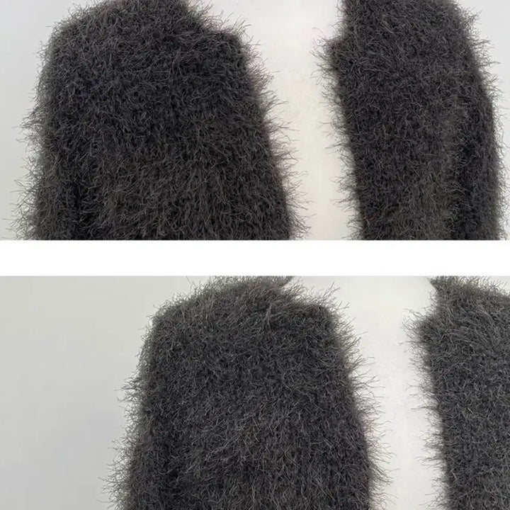 [BUNJANG] Boucle Fur Cardigan (Charcoal Gray) / 부클 퍼 가디건 (차콜그레이)