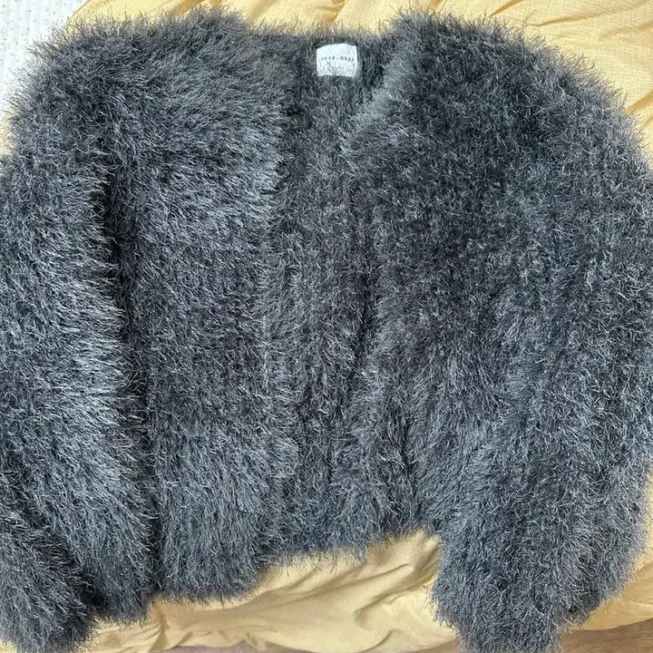 [BUNJANG] Boucle Fur Cardigan (Charcoal Gray) / 부클 퍼 가디건 (차콜그레이)