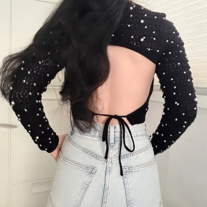 [BUNJANG] ZARA Pearl Detail Knit Top / ZARA 진주 니트 뒷트임