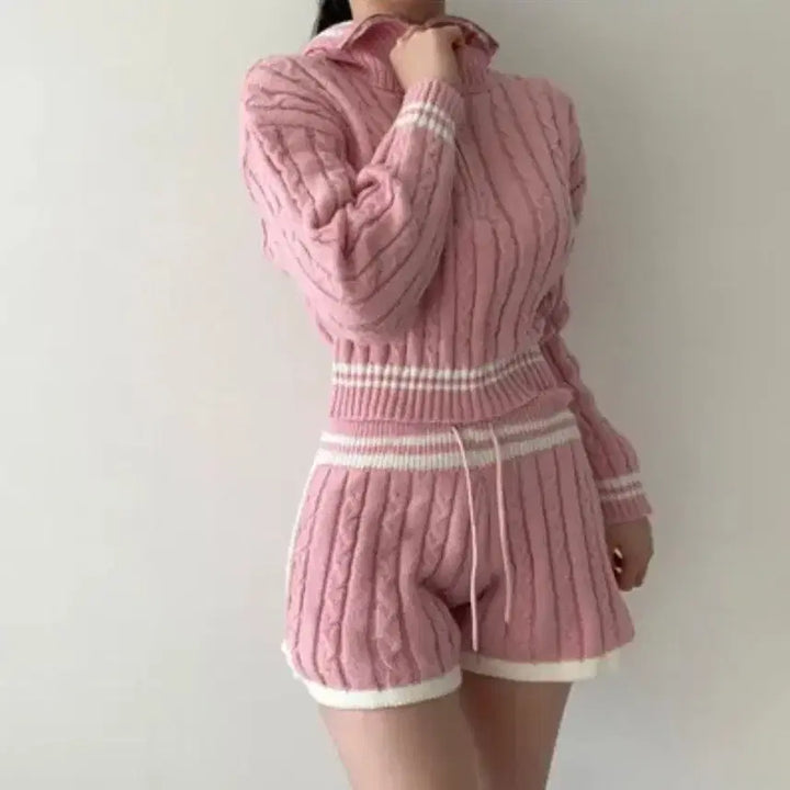 [BUNJANG] Sailor Collar Half Zip Anorak Cable Knit Set / [SET] 세일러 카라 반집업 아노락 꽈배기 케이블 니트 세트