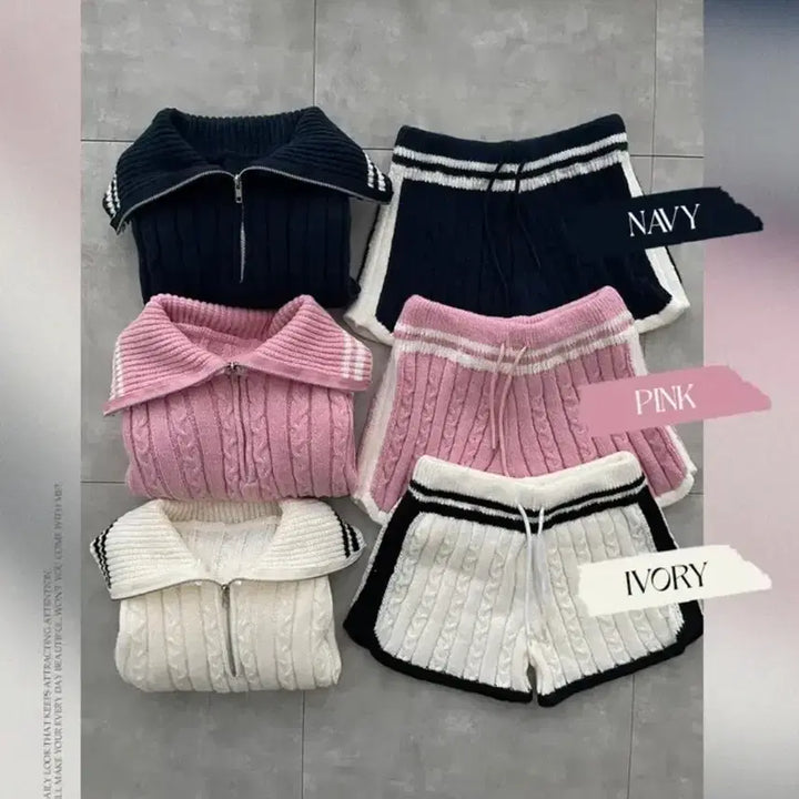 [BUNJANG] Sailor Collar Half Zip Anorak Cable Knit Set / [SET] 세일러 카라 반집업 아노락 꽈배기 케이블 니트 세트