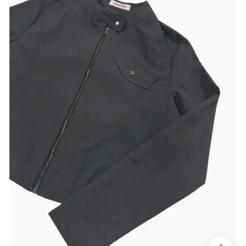 [BUNJANG] Uwa Rahati Charcoal Nylon Semi-Crop Rider Jacket / 차콜 나일론 세미크롭 라이더 자켓 우화 라하티