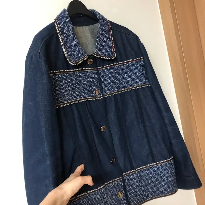 [BUNJANG] Benetton Tweed Denim Jacket / 베네통 트위드 데님 자켓 청 올드머니룩 정소민착용
