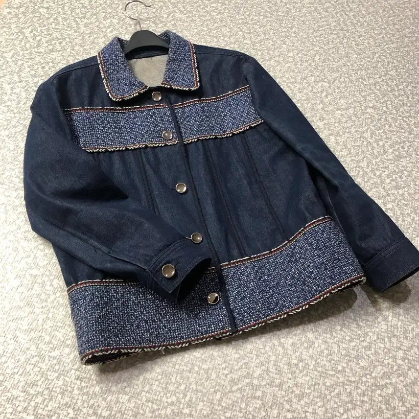 [BUNJANG] Benetton Tweed Denim Jacket / 베네통 트위드 데님 자켓 청 올드머니룩 정소민착용