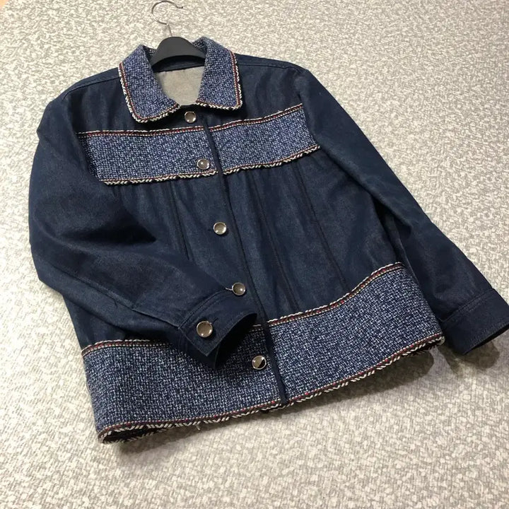 [BUNJANG] Benetton Tweed Denim Jacket / 베네통 트위드 데님 자켓 청 올드머니룩 정소민착용