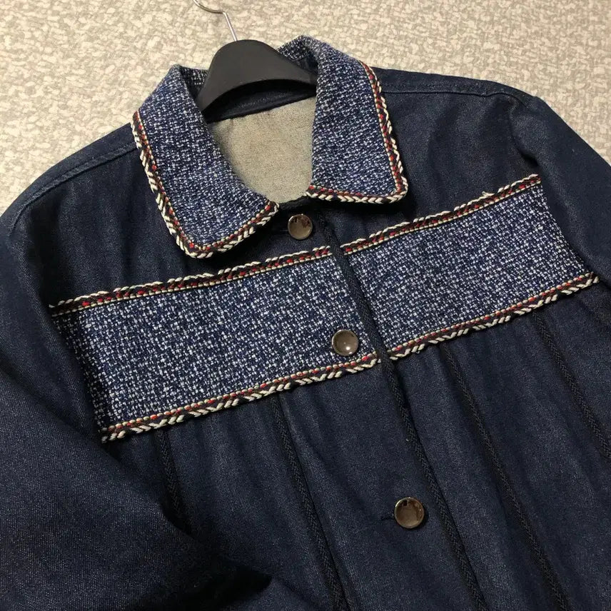 [BUNJANG] Benetton Tweed Denim Jacket / 베네통 트위드 데님 자켓 청 올드머니룩 정소민착용