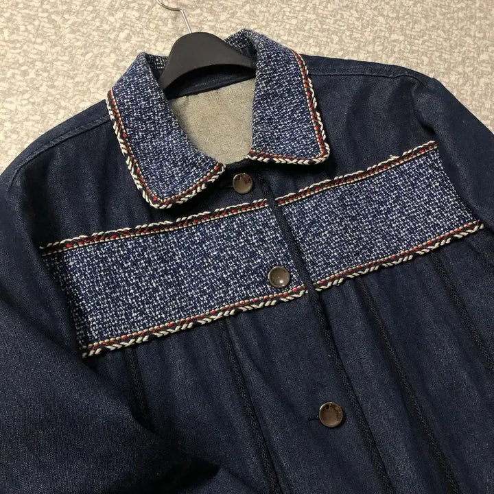 [BUNJANG] Benetton Tweed Denim Jacket / 베네통 트위드 데님 자켓 청 올드머니룩 정소민착용