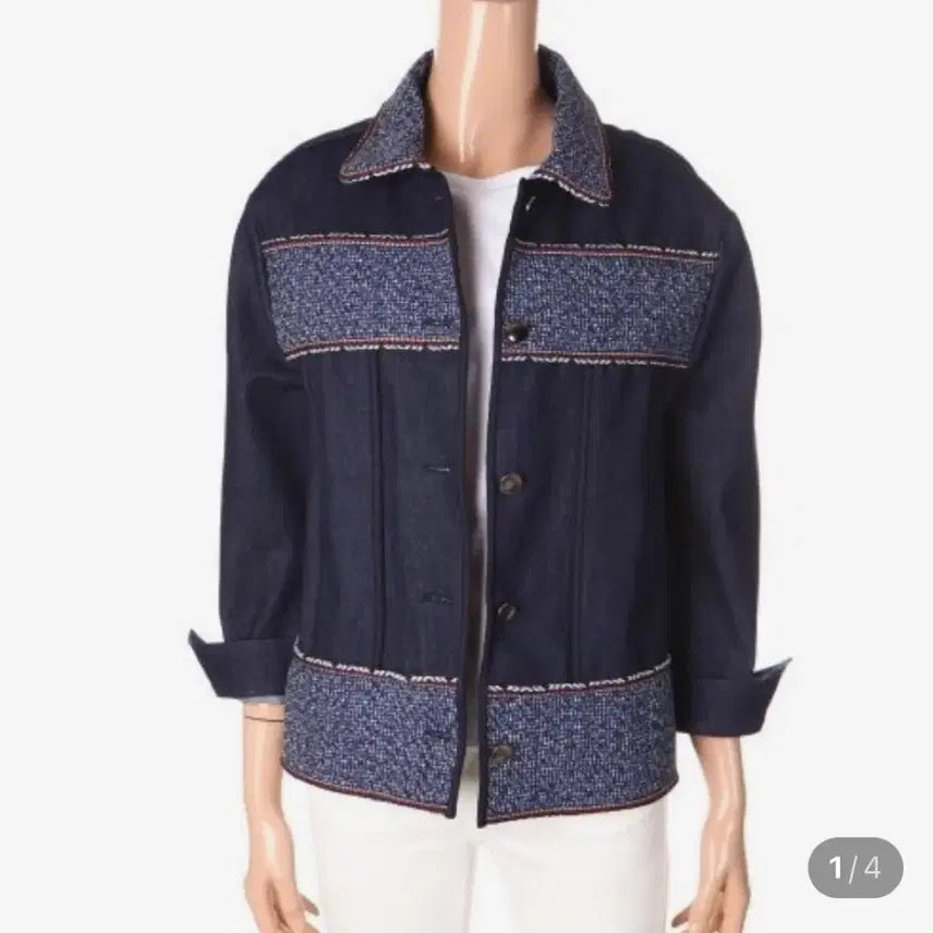 [BUNJANG] Benetton Tweed Denim Jacket / 베네통 트위드 데님 자켓 청 올드머니룩 정소민착용