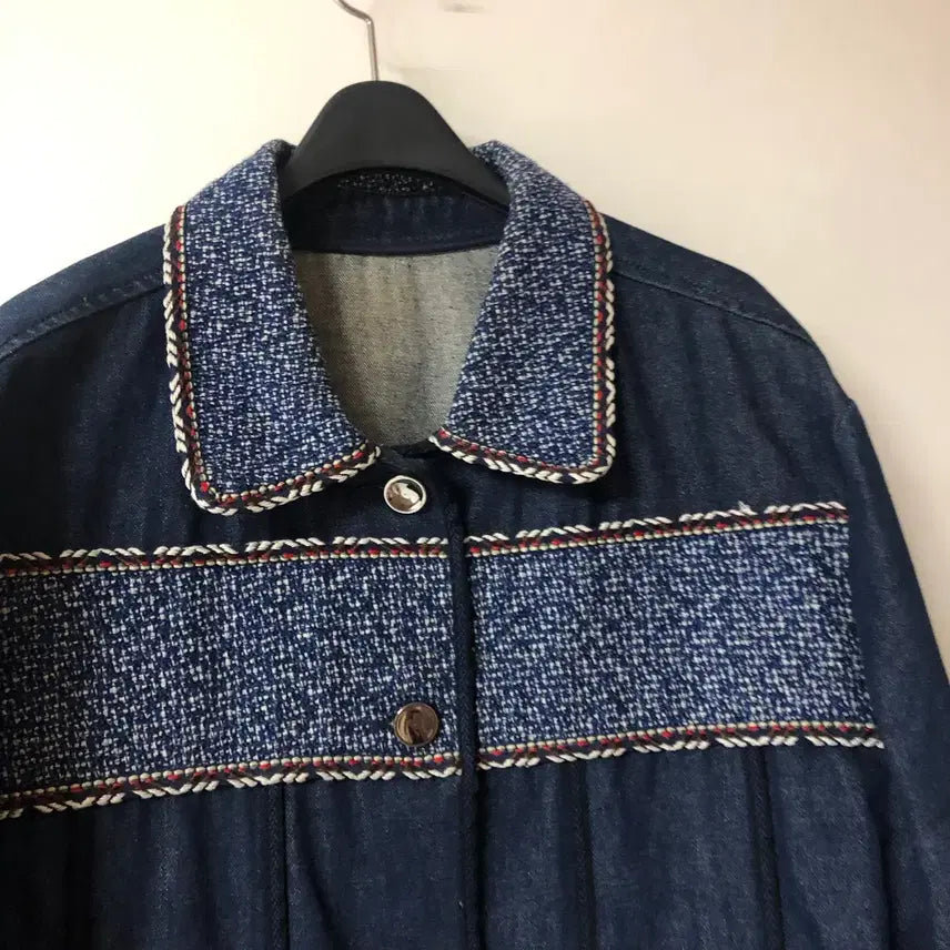 [BUNJANG] Benetton Tweed Denim Jacket / 베네통 트위드 데님 자켓 청 올드머니룩 정소민착용