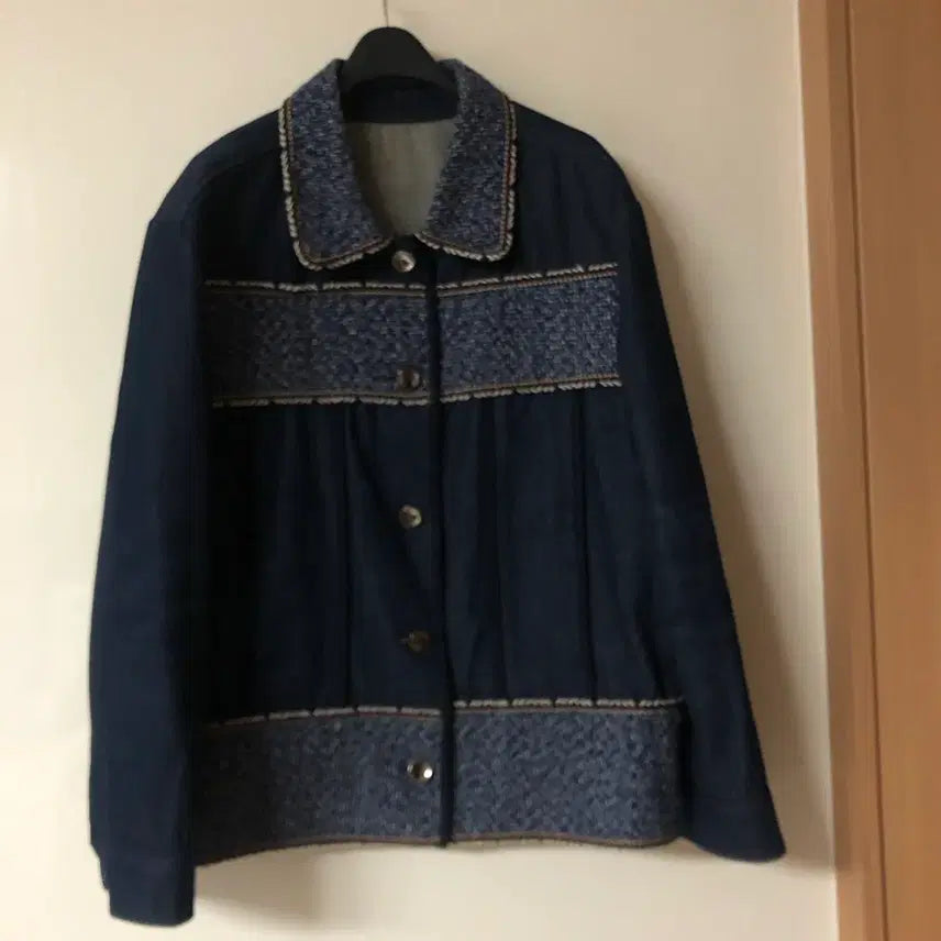 [BUNJANG] Benetton Tweed Denim Jacket / 베네통 트위드 데님 자켓 청 올드머니룩 정소민착용
