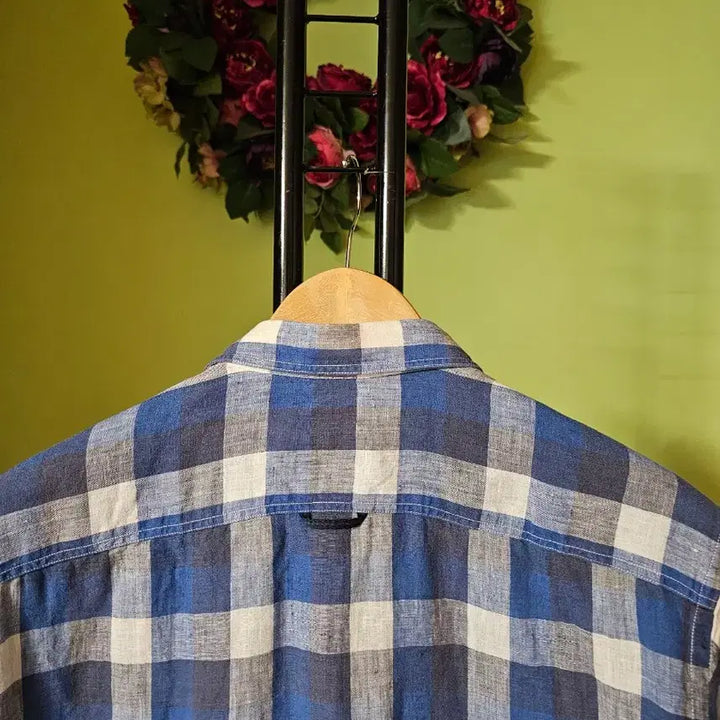 [BUNJANG] Herry Cotton Linen Blue Check Shirt / 헤리코튼 린넨 남방
