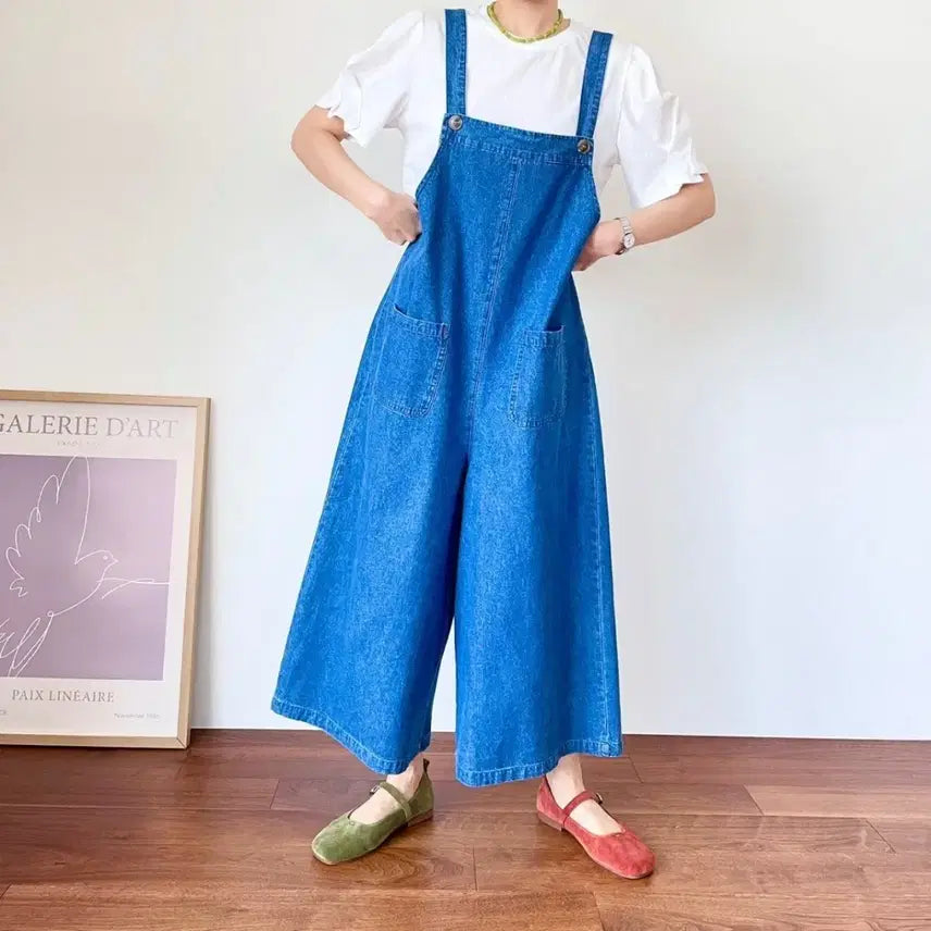 [BUNJANG] Denim Wide Jumpsuit / 데님 와이드 멜빵바지 점프수트