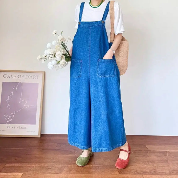 [BUNJANG] Denim Wide Jumpsuit / 데님 와이드 멜빵바지 점프수트