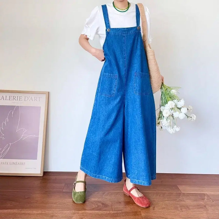 [BUNJANG] Denim Wide Jumpsuit / 데님 와이드 멜빵바지 점프수트