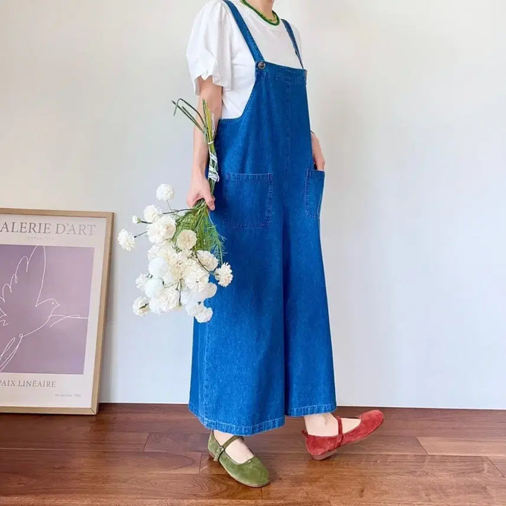 [BUNJANG] Denim Wide Jumpsuit / 데님 와이드 멜빵바지 점프수트