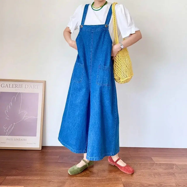 [BUNJANG] Denim Wide Jumpsuit / 데님 와이드 멜빵바지 점프수트