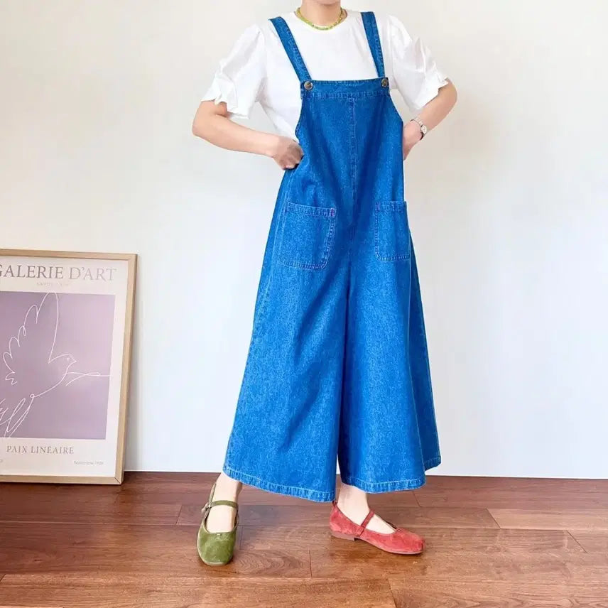 [BUNJANG] Denim Wide Jumpsuit / 데님 와이드 멜빵바지 점프수트
