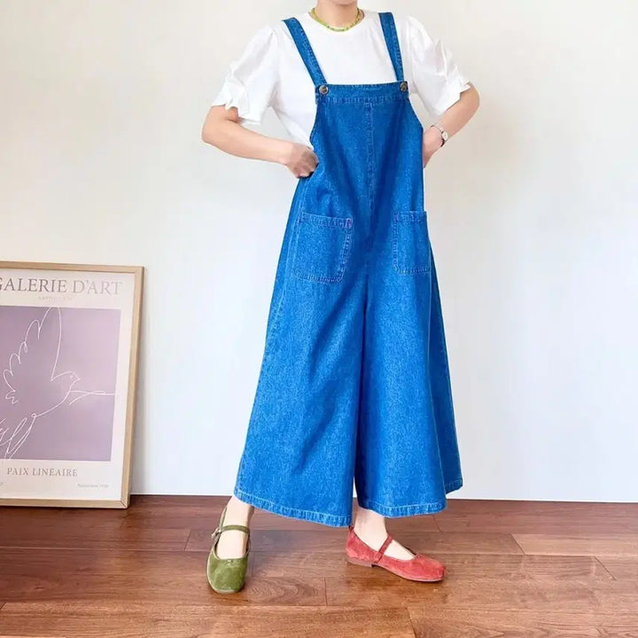 [BUNJANG] Denim Wide Jumpsuit / 데님 와이드 멜빵바지 점프수트