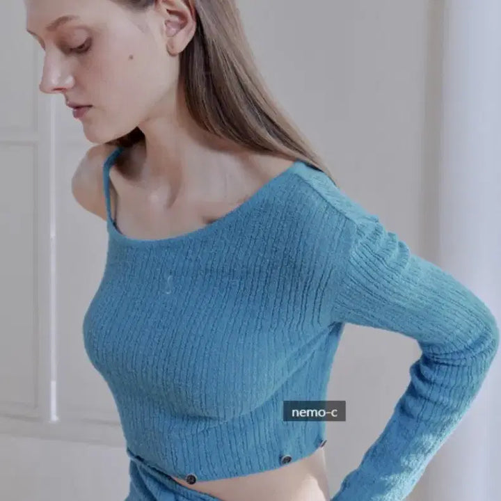 [BUNJANG] Afterhours Two-Way One Shoulder Knit Top Marine Blue / [새상품] 애프터아워즈 투웨이 원숄더 니트 마린블루