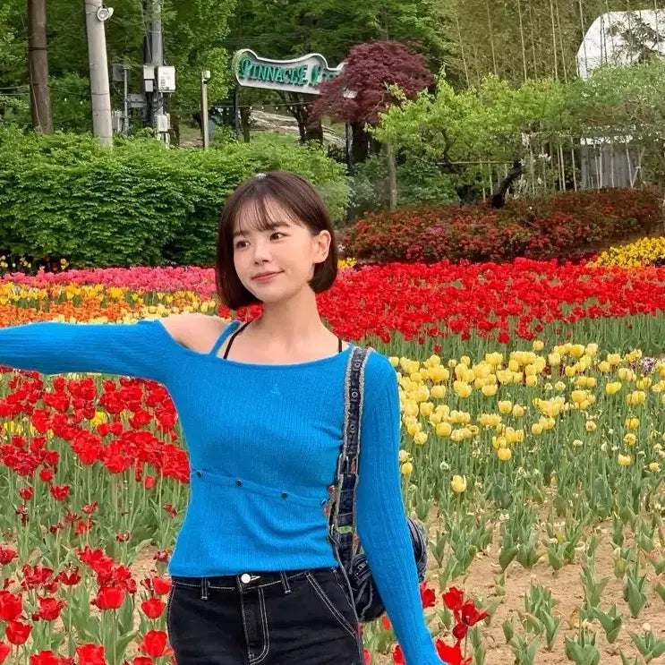 [BUNJANG] Afterhours Two-Way One Shoulder Knit Top Marine Blue / [새상품] 애프터아워즈 투웨이 원숄더 니트 마린블루