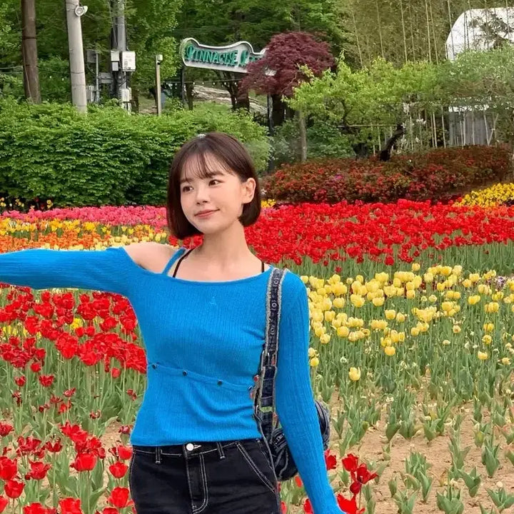 [BUNJANG] Afterhours Two-Way One Shoulder Knit Top Marine Blue / [새상품] 애프터아워즈 투웨이 원숄더 니트 마린블루