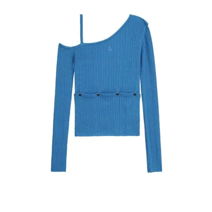 [BUNJANG] Afterhours Two-Way One Shoulder Knit Top Marine Blue / [새상품] 애프터아워즈 투웨이 원숄더 니트 마린블루