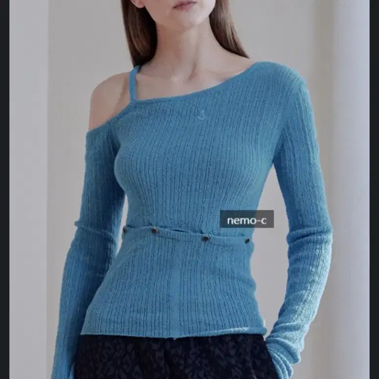 [BUNJANG] Afterhours Two-Way One Shoulder Knit Top Marine Blue / [새상품] 애프터아워즈 투웨이 원숄더 니트 마린블루