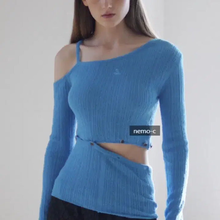 [BUNJANG] Afterhours Two-Way One Shoulder Knit Top Marine Blue / [새상품] 애프터아워즈 투웨이 원숄더 니트 마린블루