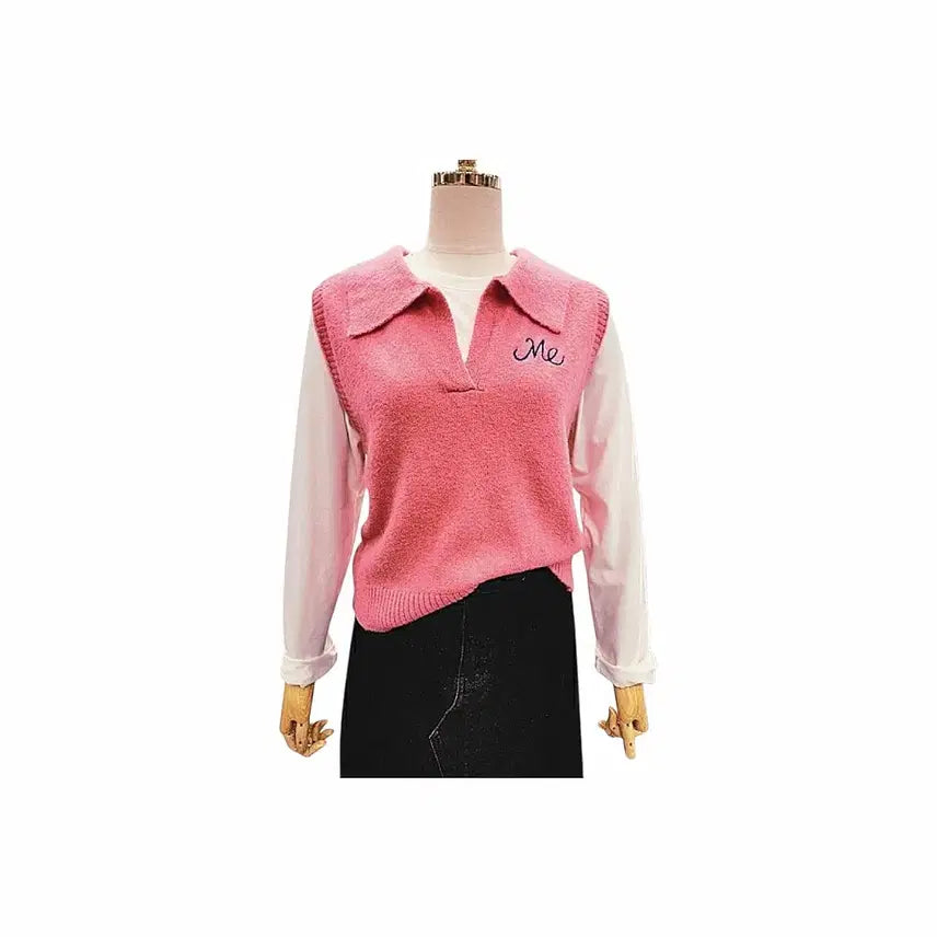 [BUNJANG] 8 Seconds Pink Collar Knit Vest / 미사용)  에잇컨솁 핑크  카라 니트 베스트