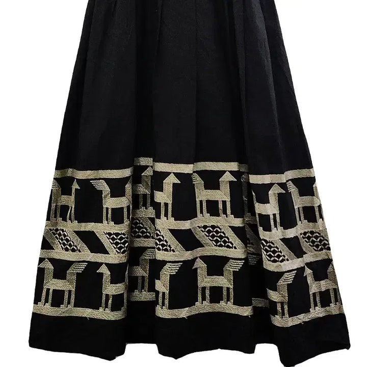 [BUNJANG] Vintage Bohemian Embroidered Linen Black Dress / 빈티지 오리엔탈 보헤미안 자수 린넨 블랙 원피스
