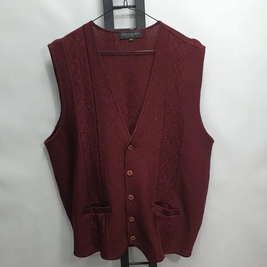 [BUNJANG] Yves Saint Laurent Wool Knit Vest Burgundy 100 / 입생로랑 니트 조끼 울 베스트 버건디 100