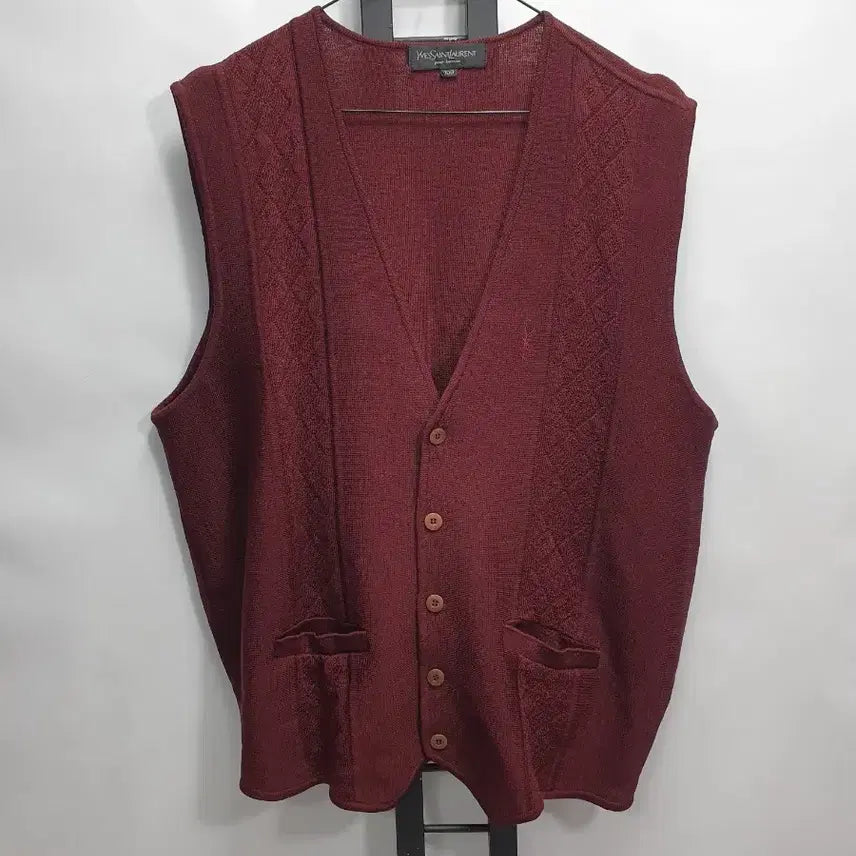 [BUNJANG] Yves Saint Laurent Wool Knit Vest Burgundy 100 / 입생로랑 니트 조끼 울 베스트 버건디 100