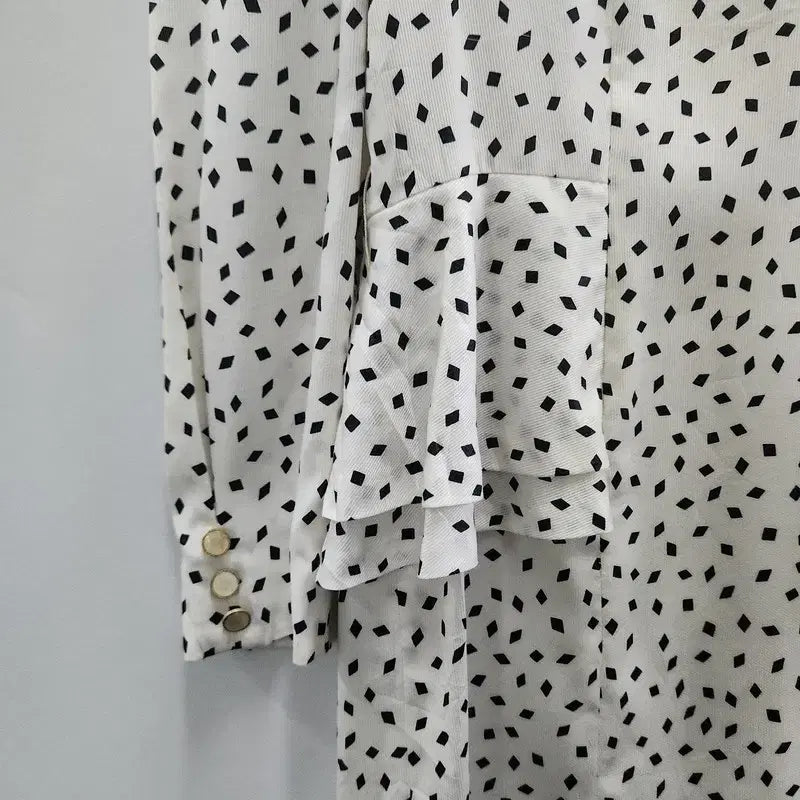 [BUNJANG] Vintage Avant-garde Puff Shoulder Diamond Pattern Maxi Dress / 빈티지 아방가르드 퍼프숄더 다이아패턴 맥시원피스 MADE IN JAPAN