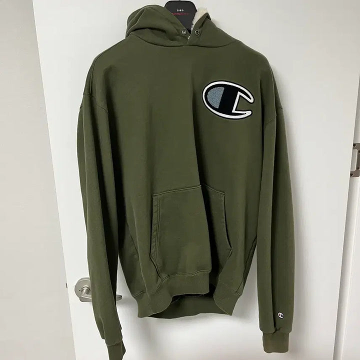 [BUNJANG] Champion Big Logo Khaki Fleece Hoodie / L 챔피온 빅로고 카키 플리스 후드