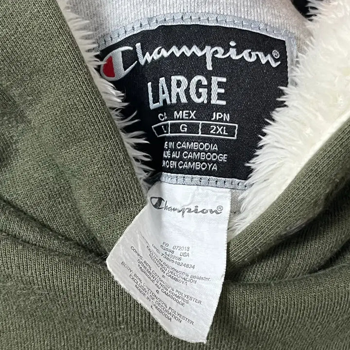 [BUNJANG] Champion Big Logo Khaki Fleece Hoodie / L 챔피온 빅로고 카키 플리스 후드
