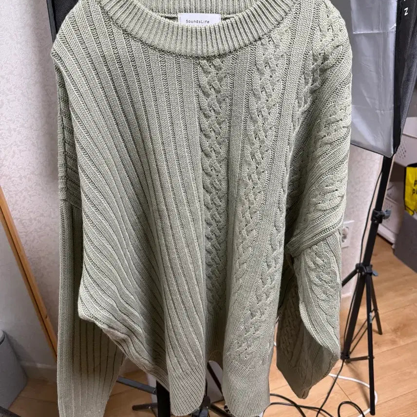 [BUNJANG] Sounds Life Olive Green Pattern Knit (Free Size) / 사운즈라이프 올리브 그린 패턴 니투 free