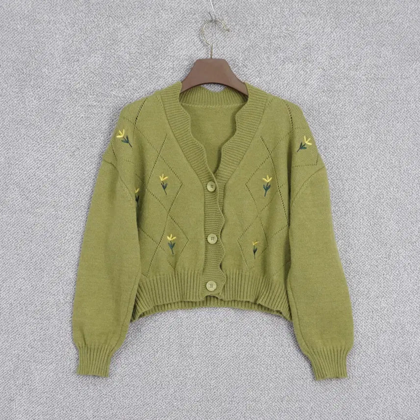 [BUNJANG] 핫핑 여성 크롭 자수플라워 니트 가디건 free / 핫핑 여성 크롭 자수플라워 니트 가디건 free