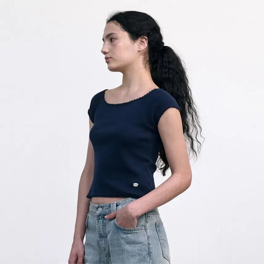 [BUNJANG] GBH Lace Square Neck Top Navy / (새상품) GBH  LACE SQUARE NECK TOP / NAVY