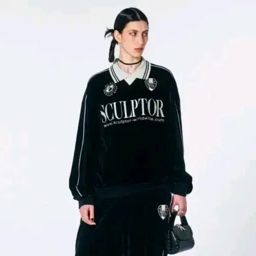 [BUNJANG] Sculptor Velvet Collar Sweatshirt Black M / 스컬프터 벨벳 카라 맨투맨 m