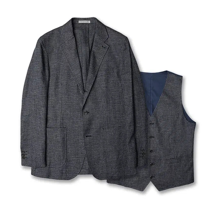 [BUNJANG] Etonne Navy Small Check Sports Jacket &amp; Vest Set / 에토네 [Etonne] 스몰 체크 네이비 스포츠 자켓 &amp; 조끼 베스트