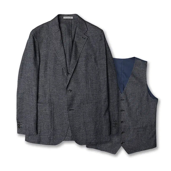 [BUNJANG] Etonne Navy Small Check Sports Jacket &amp; Vest Set / 에토네 [Etonne] 스몰 체크 네이비 스포츠 자켓 &amp; 조끼 베스트
