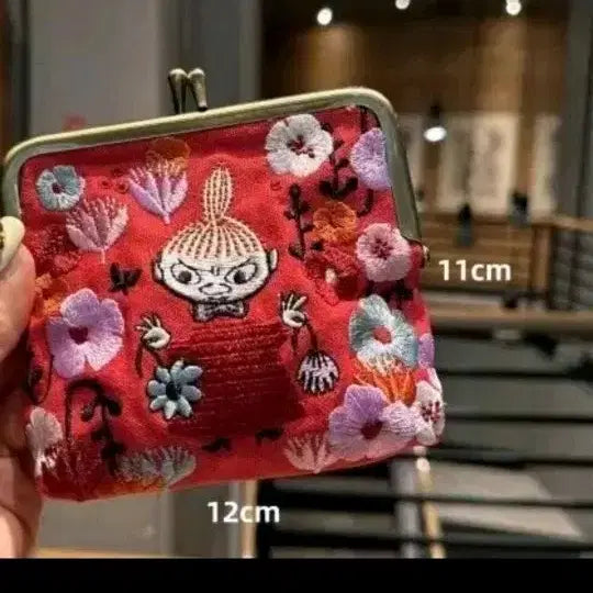[BUNJANG] Moomin Flower Embroidery Coin Purse Snap Wallet / 무민 꽃자수 동전지갑 똑딱이 지갑 새상품