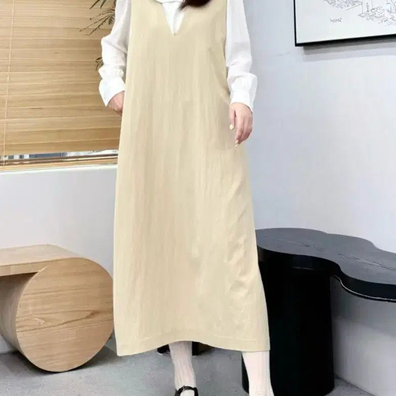 [BUNJANG] Minimal Layered Spring Maxi Dress / 미니멀 레이어드 봄 원피스 / 롱 레이어드 나시 민소매 이지룩 미니멀