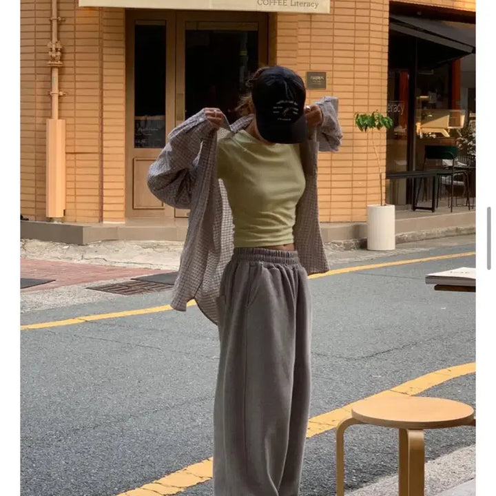 [BUNJANG] Linene Solid Wide Pants Gray / 리넨느 솔리드 와이드 팬츠 그레이