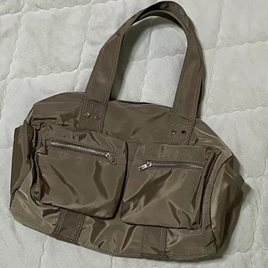 [BUNJANG] Nylon Boston Bag Shoulder Bag Tote Bag - Khaki / 나일론 보스턴백 숄더백 쇼퍼백 카키